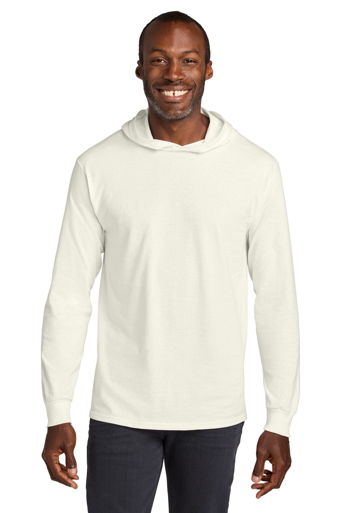 Jerzees Classics 363LH Unisex Cotton Long Sleeve Hooded T-Shirt in Sweet Cream Heather