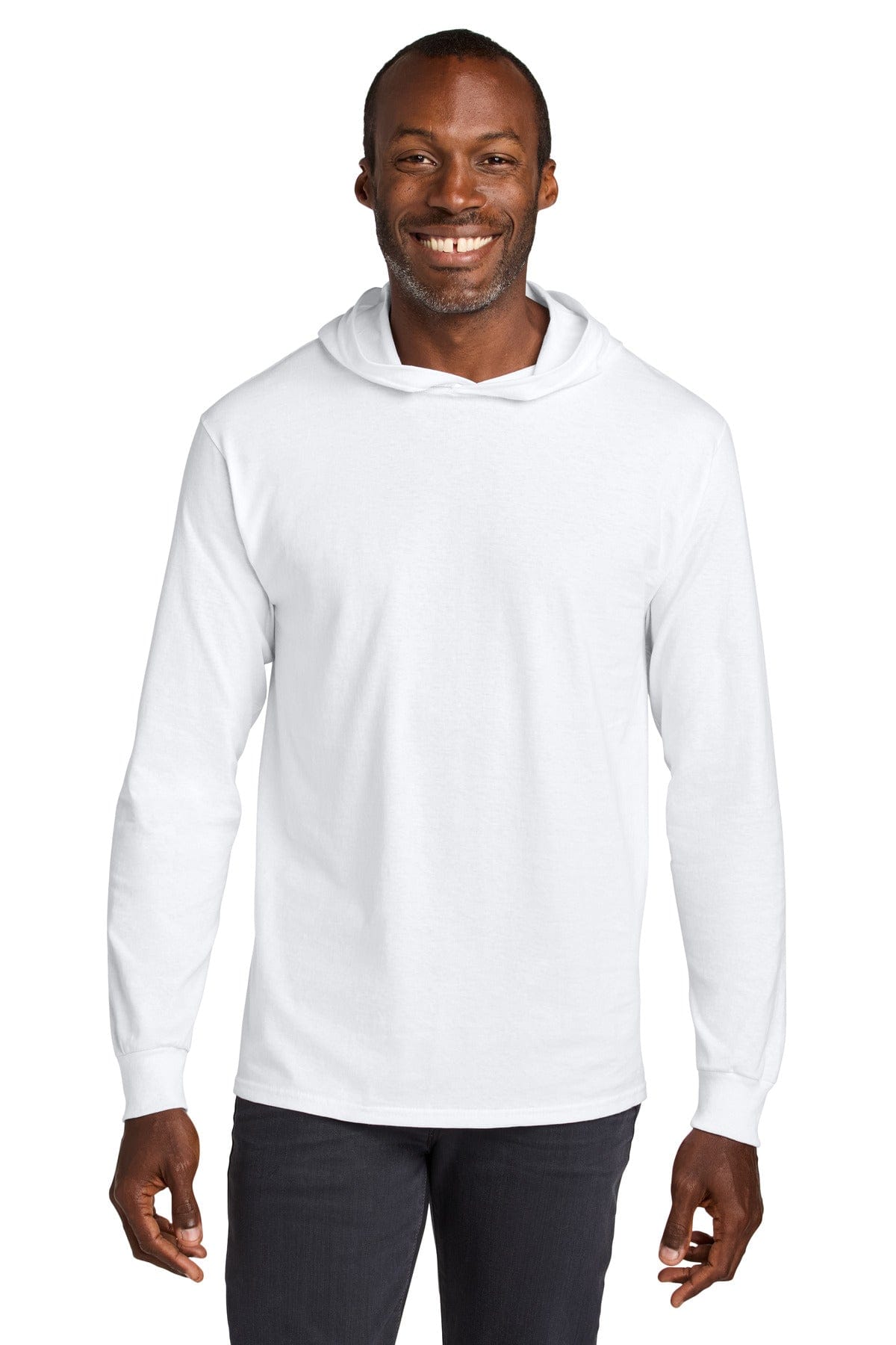 Jerzees Classics 363LH Unisex Cotton Long Sleeve Hooded T-Shirt in White