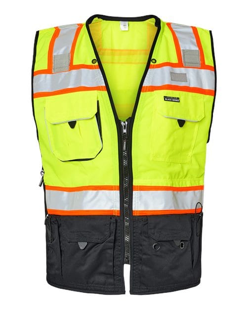 Kishigo S5002-5003 Unisex Premium Black Series Surveyors Vest in Lime
