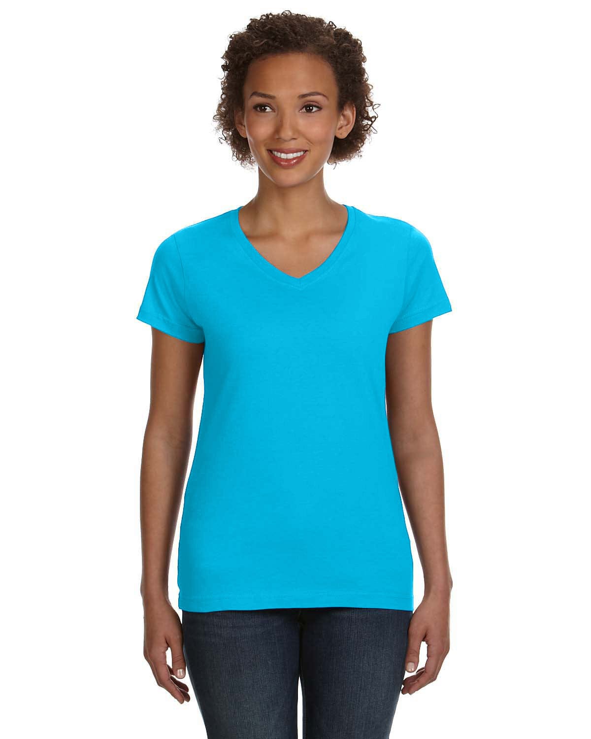 Lat T-Shirts XS / Aqua LAT 3507 Ladies' V-Neck Fine Jersey
