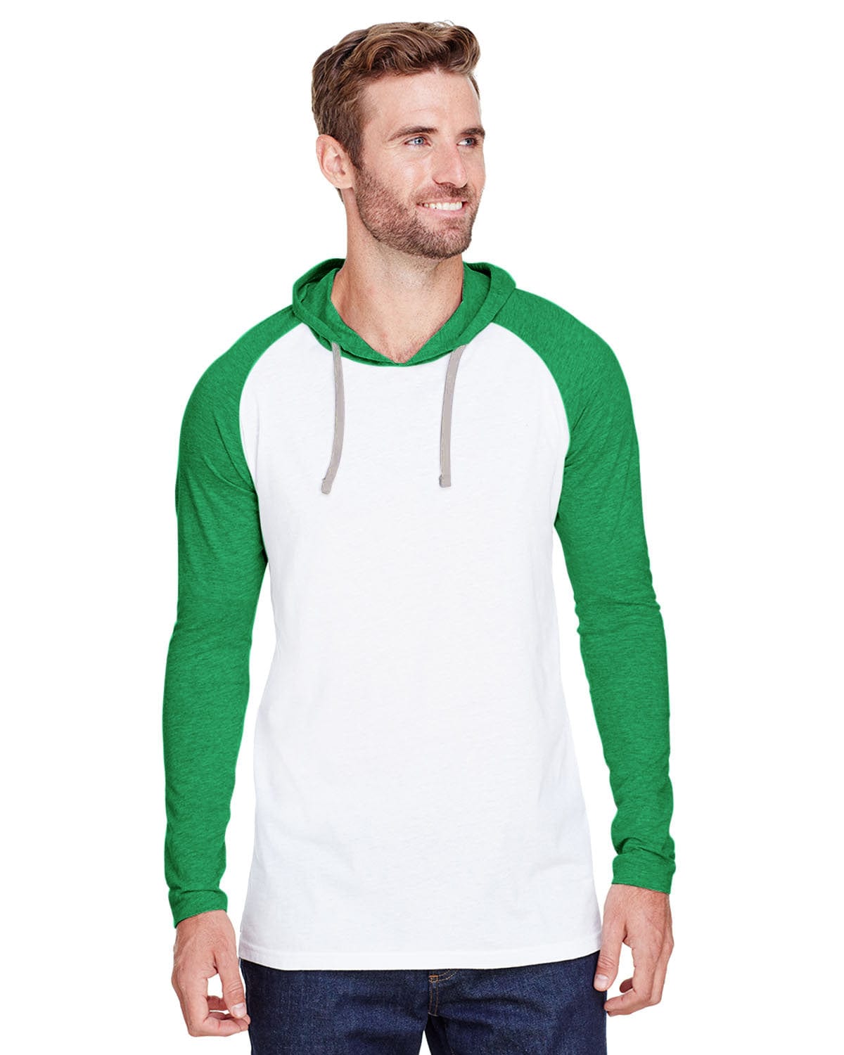 LAT 6917: Men's Hooded Raglan Long Sleeve Fine Jersey T-Shirt