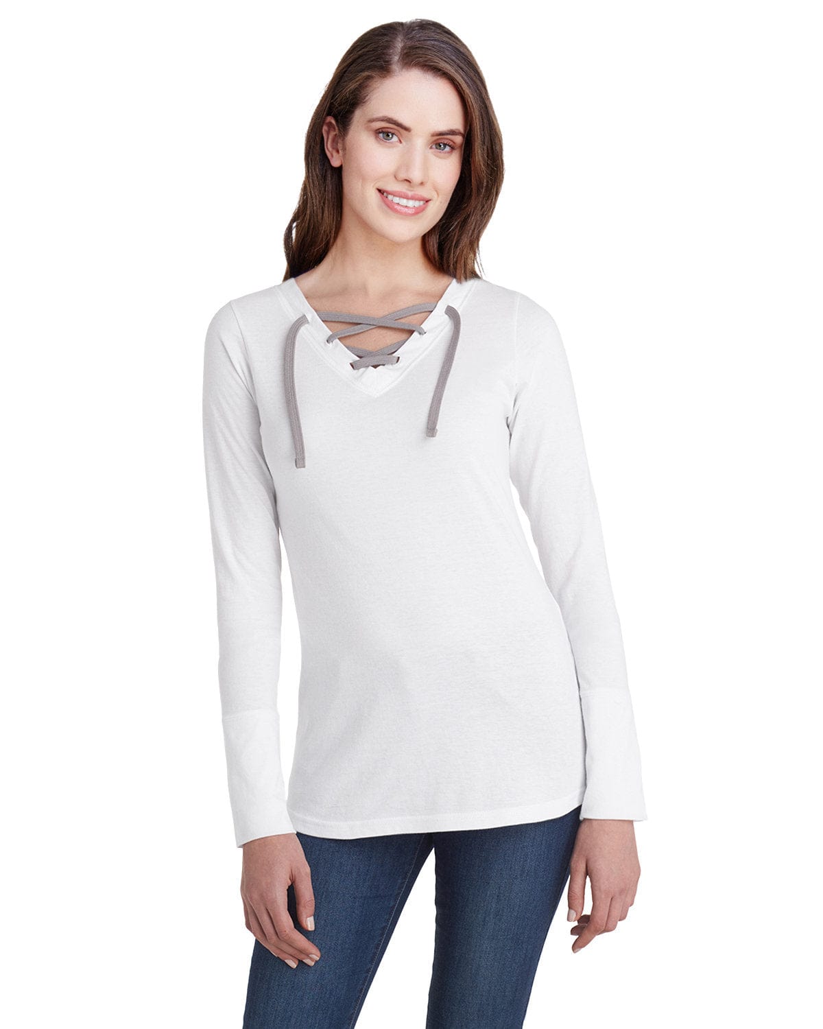 LAT LA3538: Ladies' Long Sleeve Fine Jersey Lace-Up T-Shirt