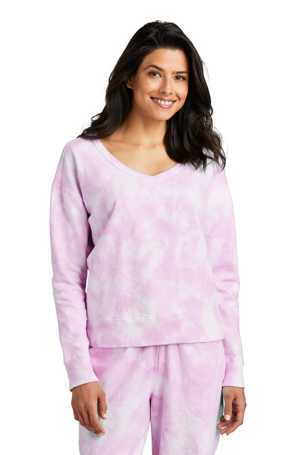 Port & Company LPC140V: Ladies Beach Wash Cloud Tie-Dye V-Neck Sweatshirt