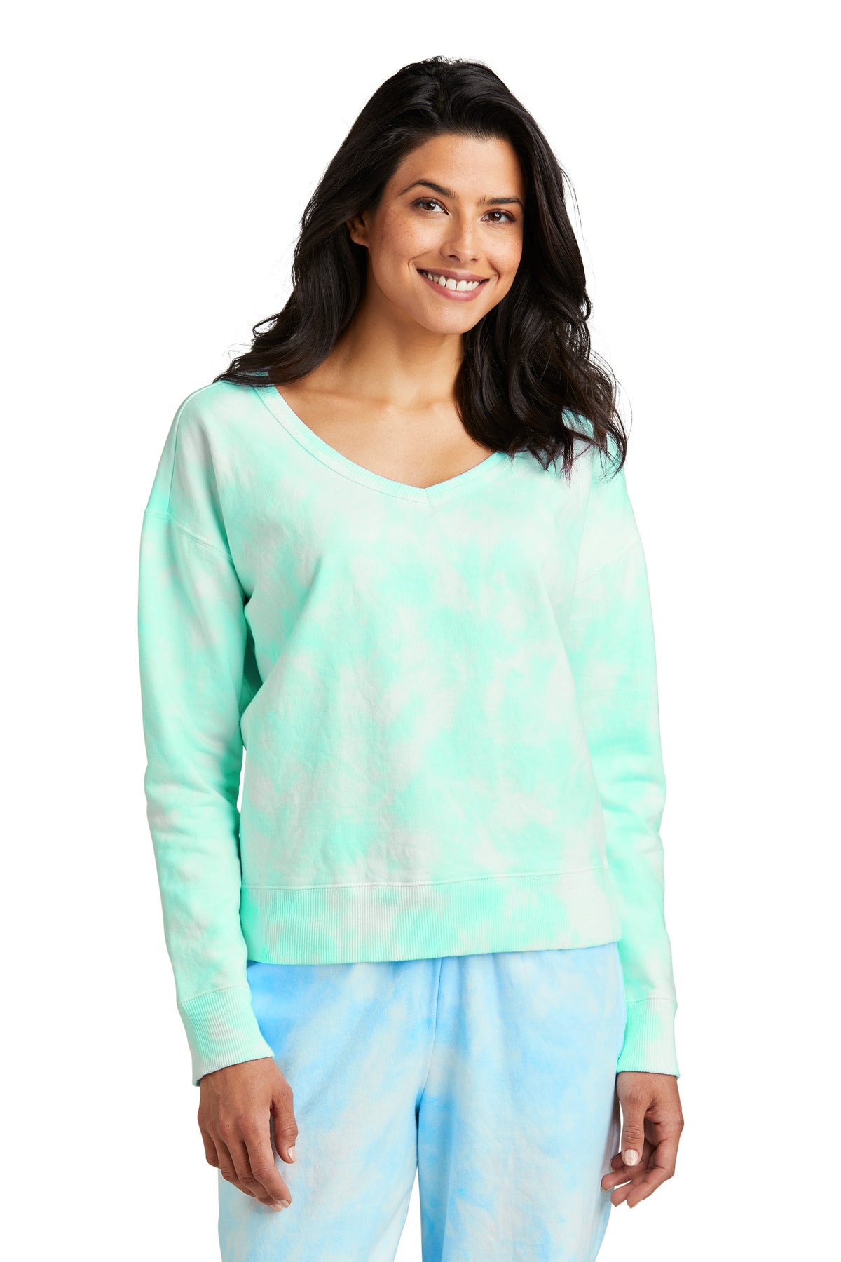 Port & Company LPC140V: Ladies Beach Wash Cloud Tie-Dye V-Neck Sweatshirt