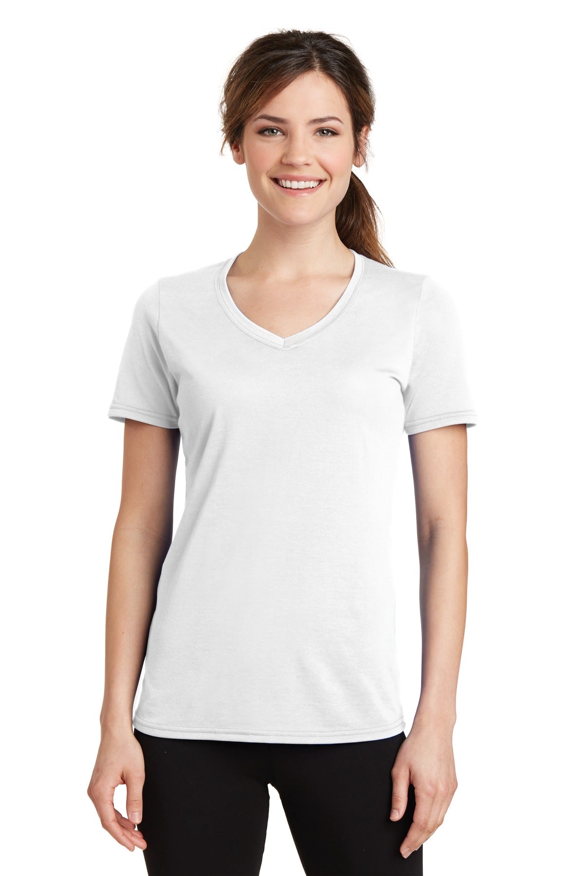 Port & Company ®  Ladies Performance Blend V-Neck Tee. LPC381V, Traditional Colors