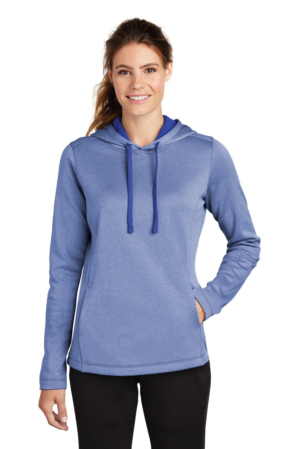 Sport-Tek LST264: Ladies PosiCharge Sport-Wick Heather Fleece Hooded Pullover