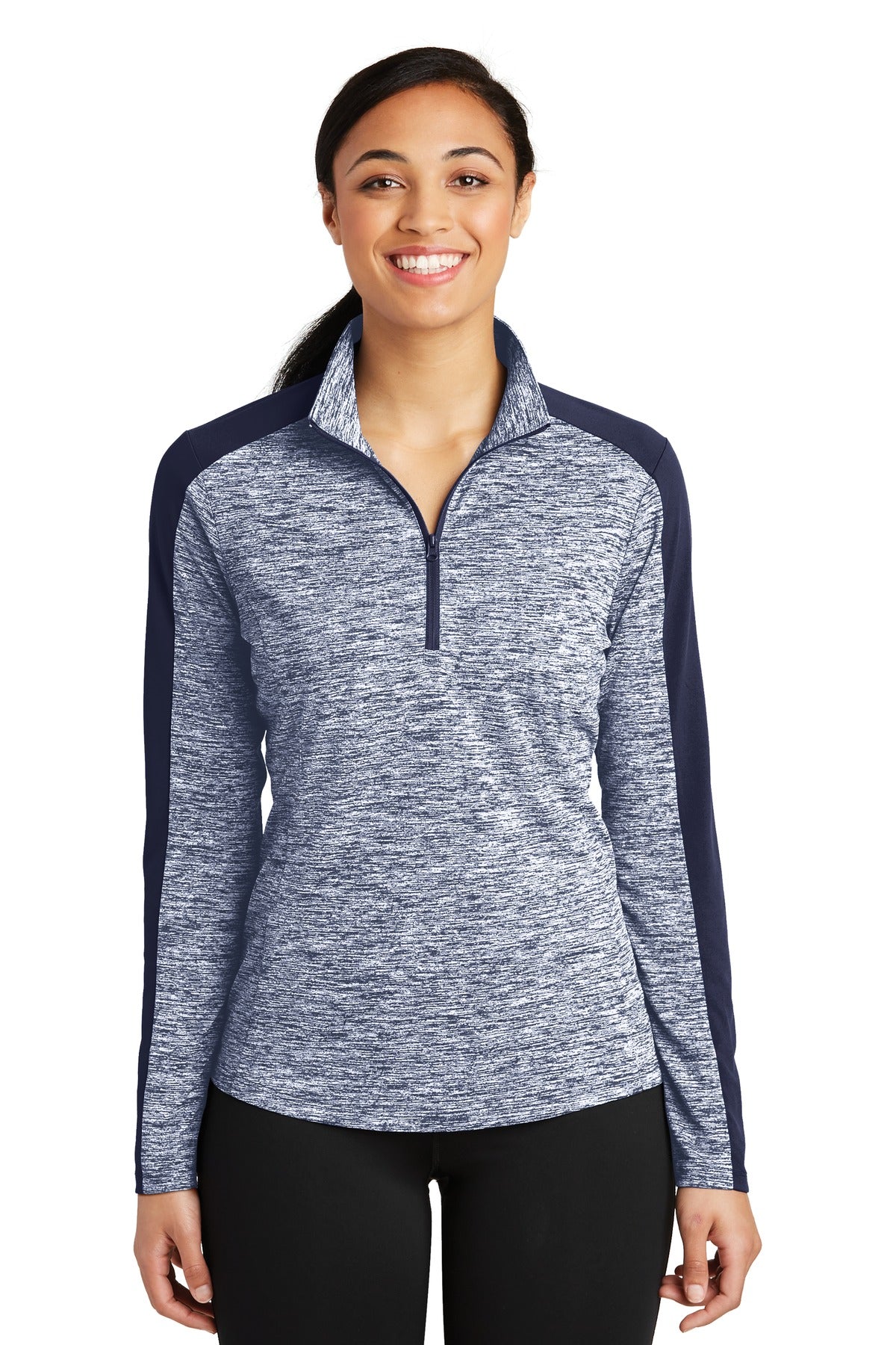 Sport-Tek LST397: Ladies PosiCharge Electric Heather Colorblock 1/4-Zip Pullover
