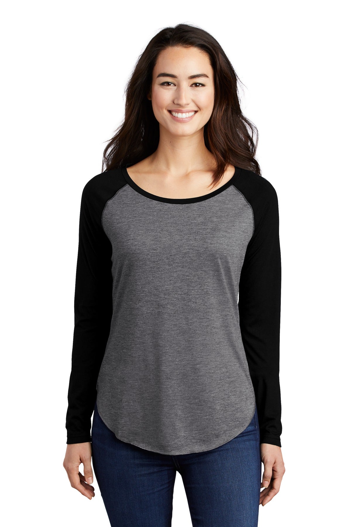 Sport-Tek LST400LS: Ladies PosiCharge Long Sleeve Tri-Blend Wicking Scoop Neck Raglan Tee