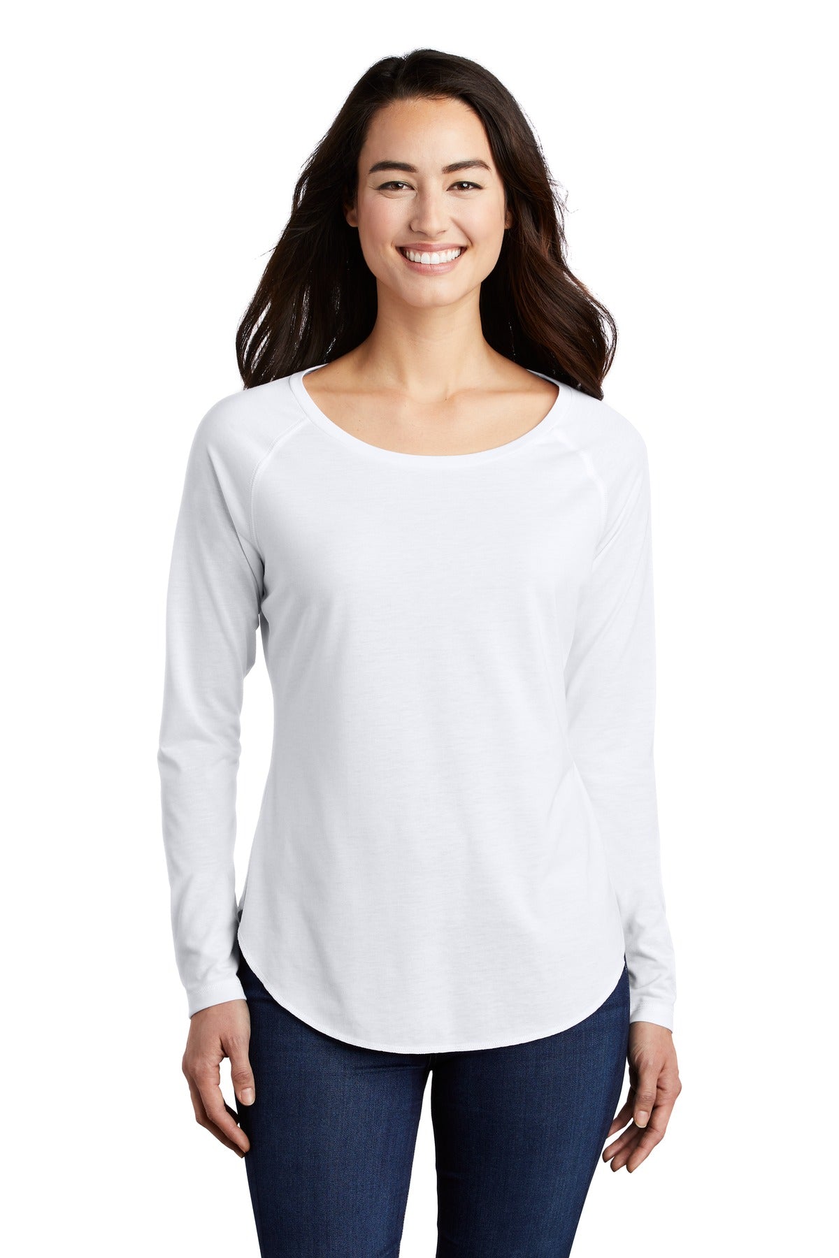 Sport-Tek LST400LS: Ladies PosiCharge  Long Sleeve Tri-Blend Wicking Scoop Neck Raglan Tee