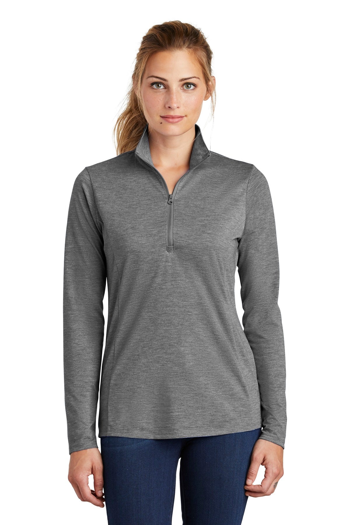 Sport-Tek LST407: Ladies PosiCharge Tri-Blend Wicking 1/4-Zip Pullover