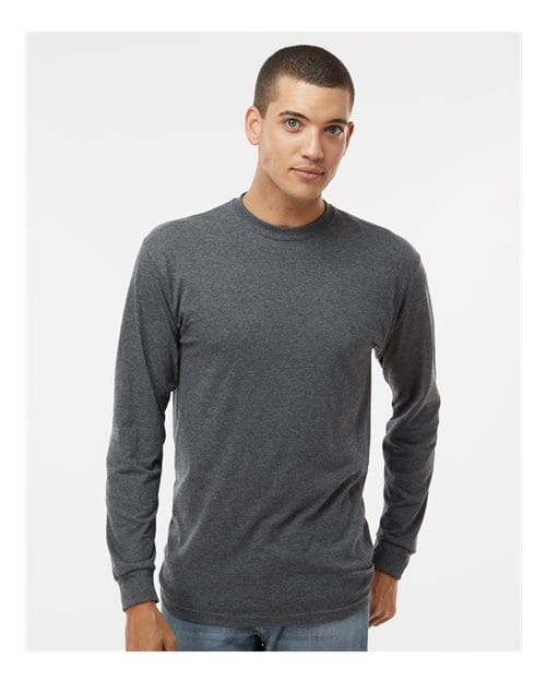 M&O 4820 Unisex Gold Soft Touch Long Sleeve T-Shirt in Dark Heather
