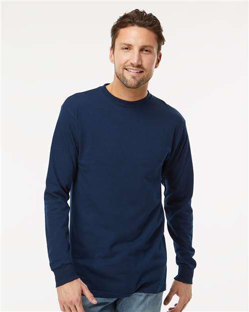 M&O 4820 Unisex Gold Soft Touch Long Sleeve T-Shirt in Deep Navy