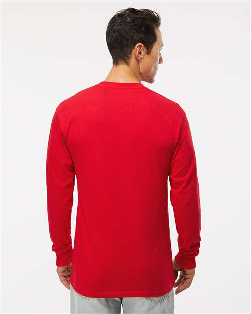 M&O 4820 Unisex Gold Soft Touch Long Sleeve T-Shirt in Deep Red