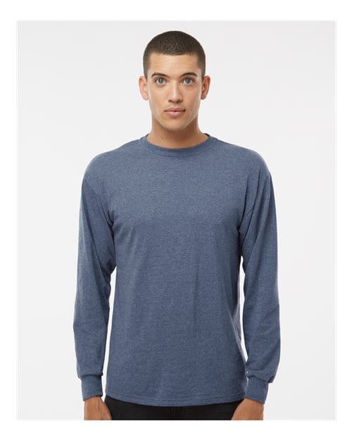 M&O 9460 S / Heather Navy M&O 4820 Unisex Gold Soft Touch Long Sleeve T-Shirt
