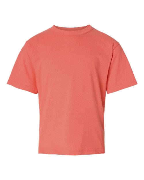 M&O 4850 Youth Gold Soft Touch T-Shirt in Heather Coral