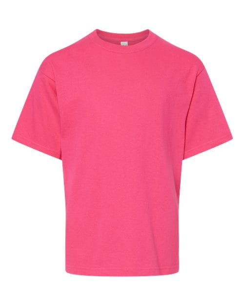 M&O 4850 Youth Gold Soft Touch T-Shirt in Heliconia