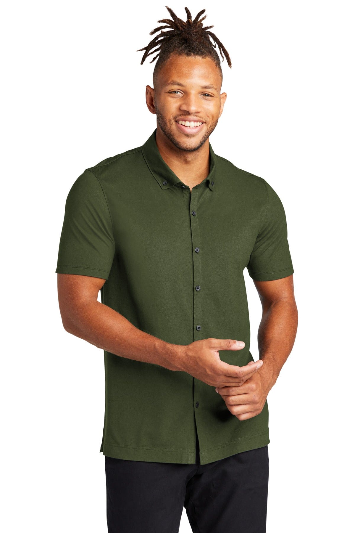 Mercer+Mettle Stretch Pique Full-Button Polo MM1006 in 