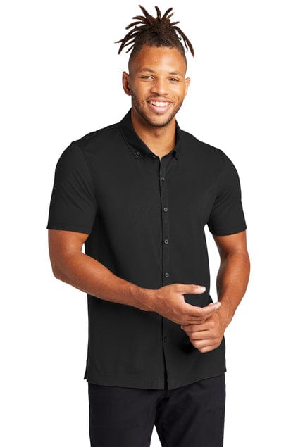 Mercer+Mettle Stretch Pique Full-Button Polo MM1006 in Deep Black
