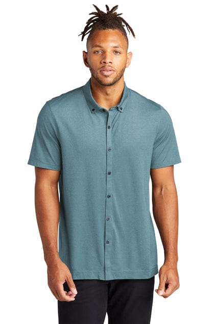 Mercer+Mettle Stretch Pique Full-Button Polo MM1006 in Parisian Blue Heather