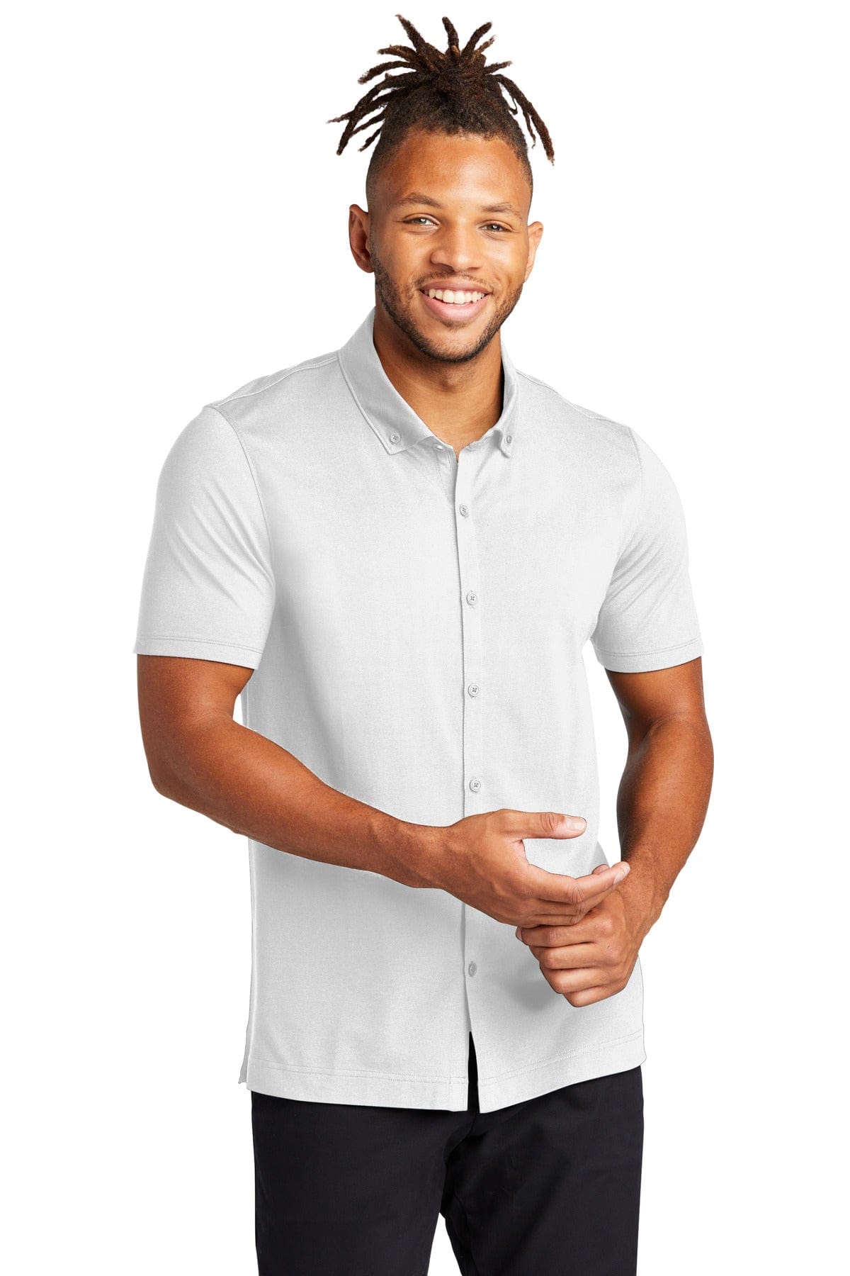 Mercer+Mettle Stretch Pique Full-Button Polo MM1006 in White