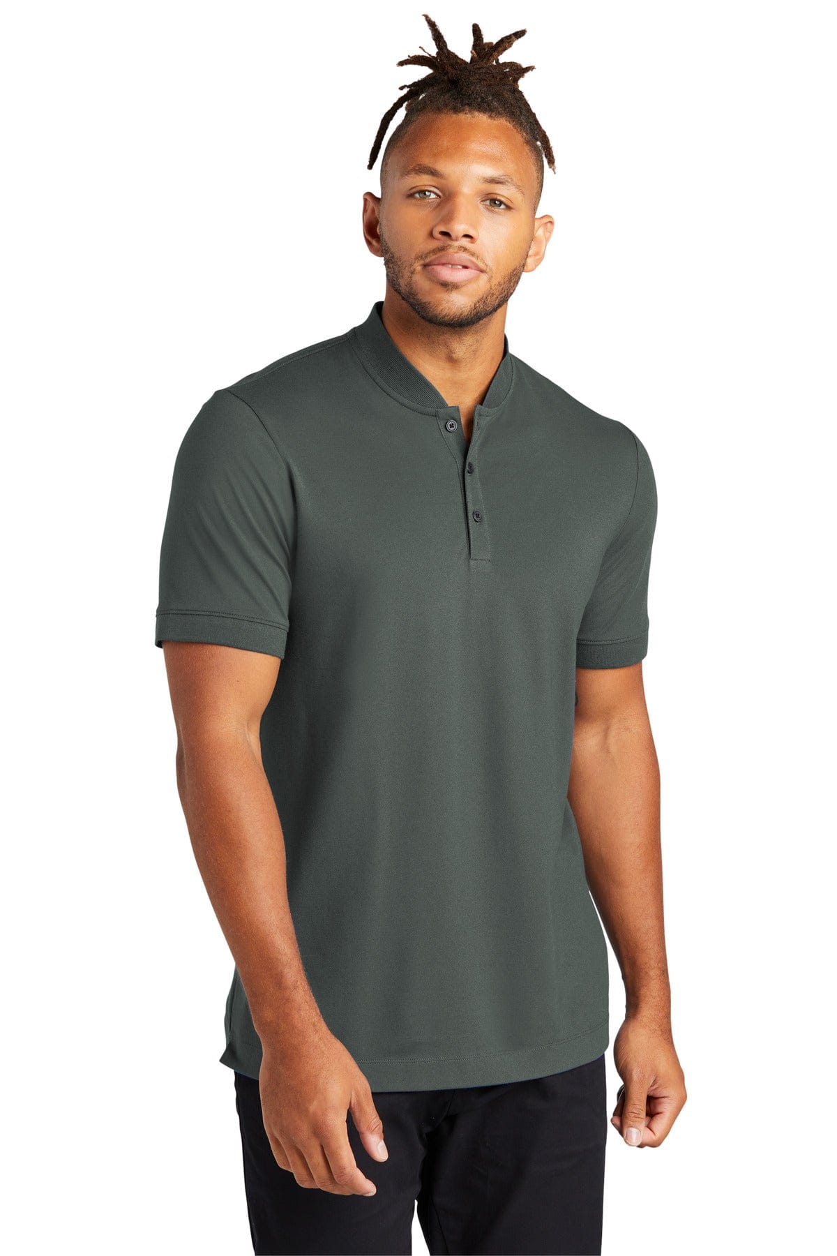 Mercer+Mettle Stretch Pique Henley MM1008 in Anchor Grey