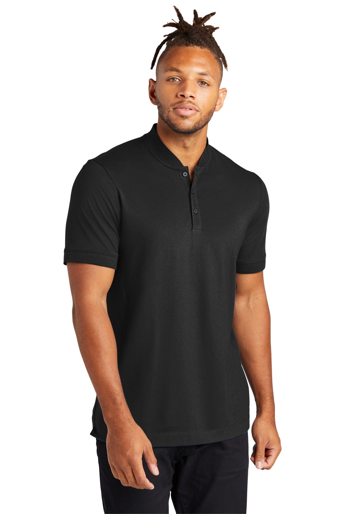 Mercer+Mettle Stretch Pique Henley MM1008 in Deep Black
