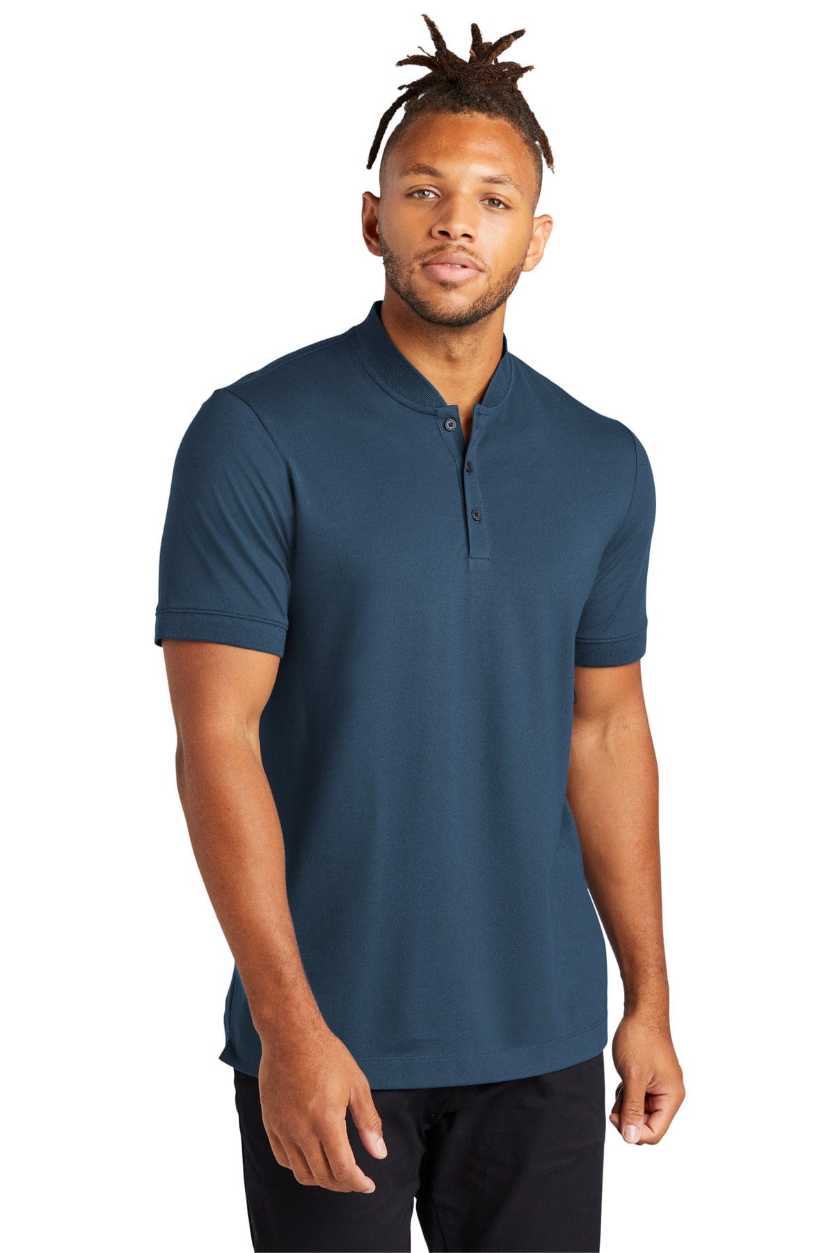 Mercer+Mettle Stretch Pique Henley MM1008 in Insignia Blue