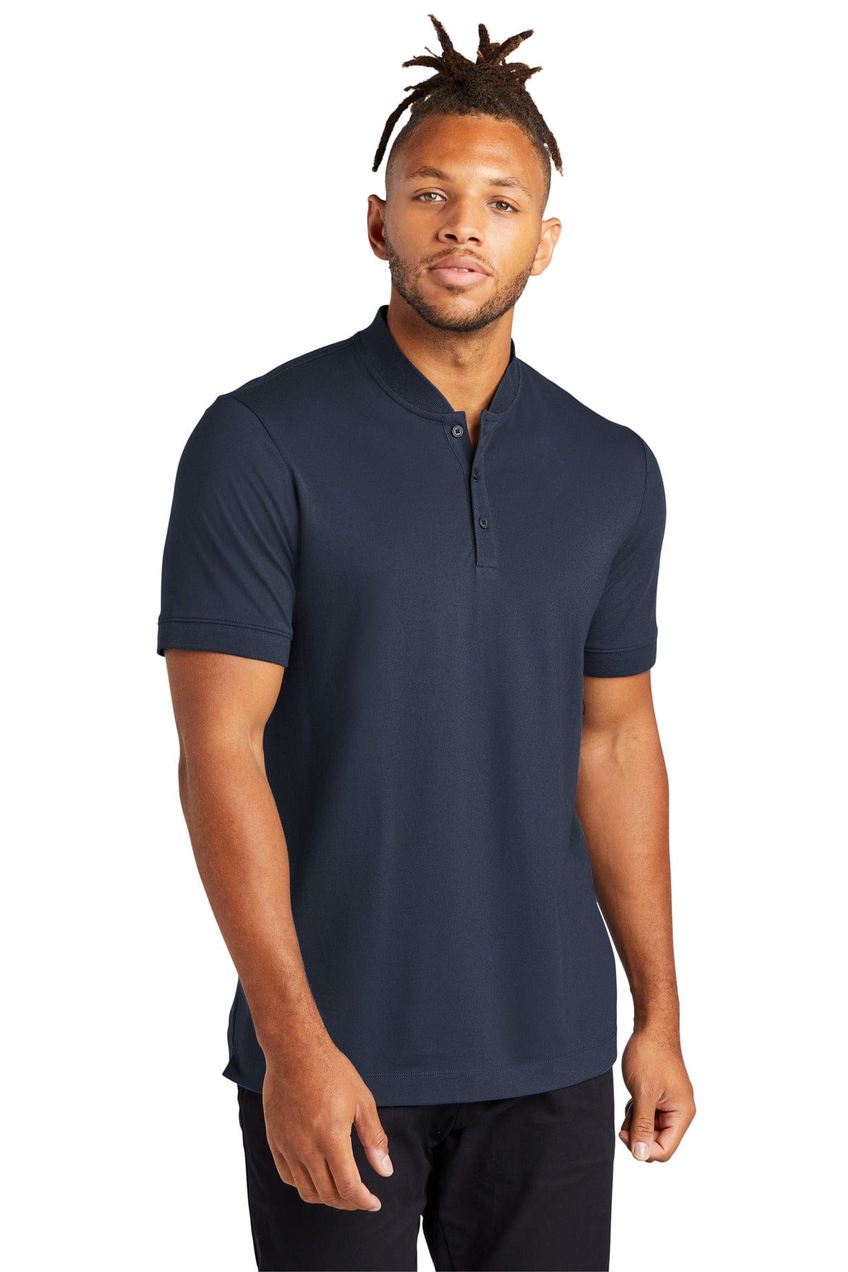 Mercer+Mettle Stretch Pique Henley MM1008 in Night Navy