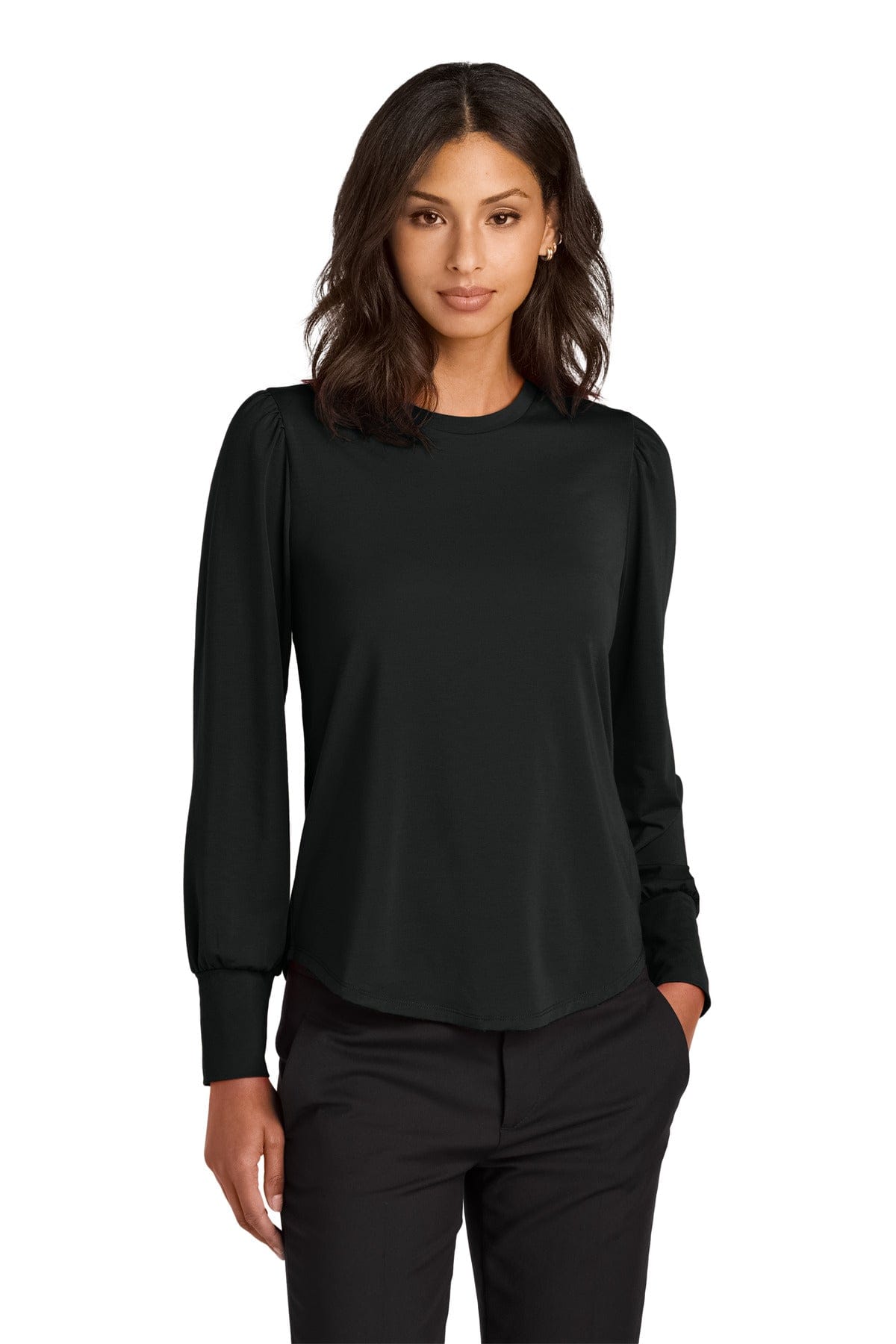 Mercer+Mettle Women's Stretch Jersey Long Sleeve Blouson Top MM1019 in Deep Black