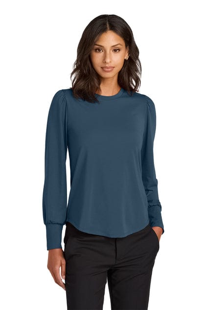 Mercer+Mettle Women's Stretch Jersey Long Sleeve Blouson Top MM1019 in Insignia Blue