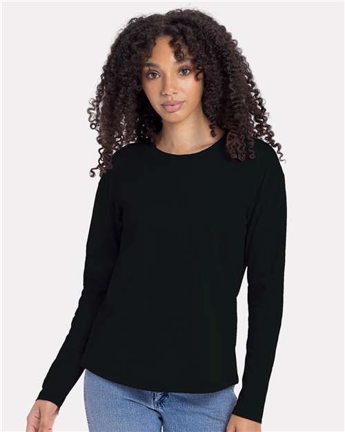 NL3911 Women's Cotton Relaxed Long Sleeve T-Shirt in Black
