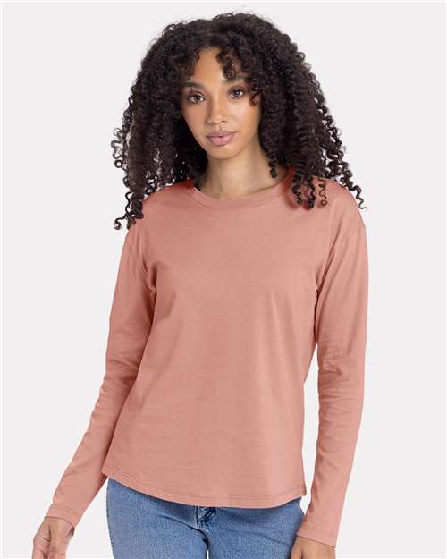NL3911 Women's Cotton Relaxed Long Sleeve T-Shirt in Desert Pink