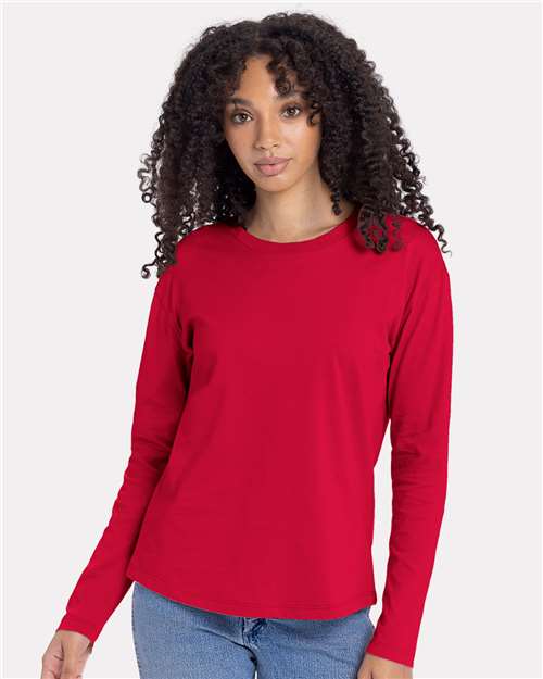 NL3911 Women's Cotton Relaxed Long Sleeve T-Shirt in Red