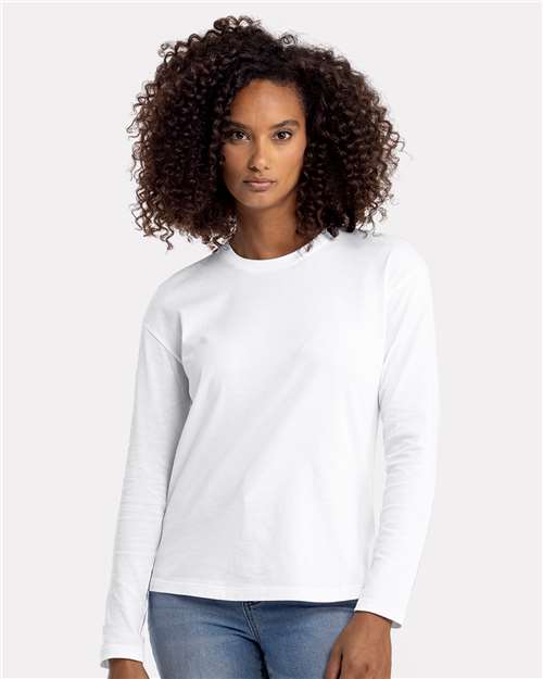 NL3911 Women's Cotton Relaxed Long Sleeve T-Shirt in White