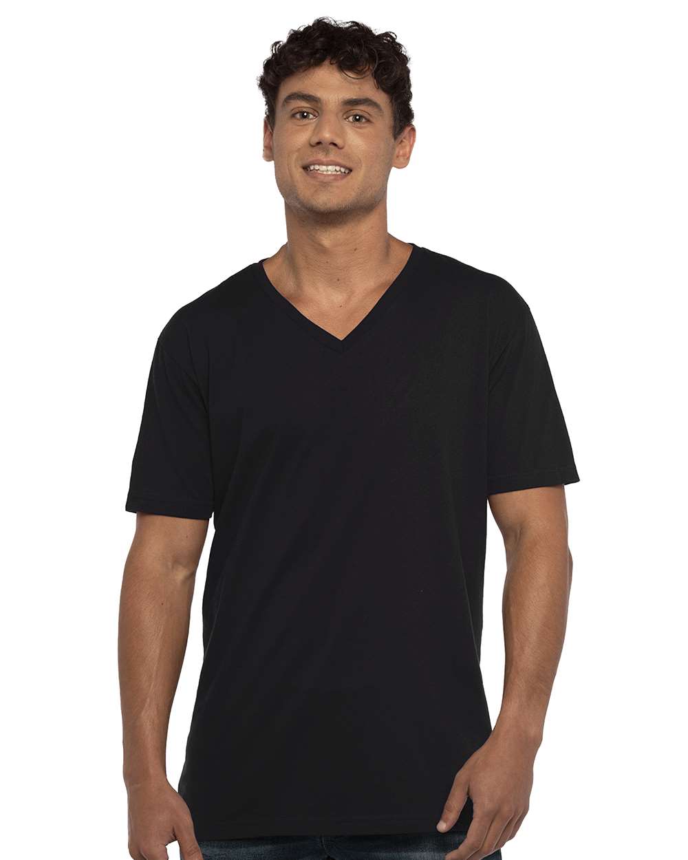 Next Level 3200 Unisex Cotton V-Neck T-Shirt in Black