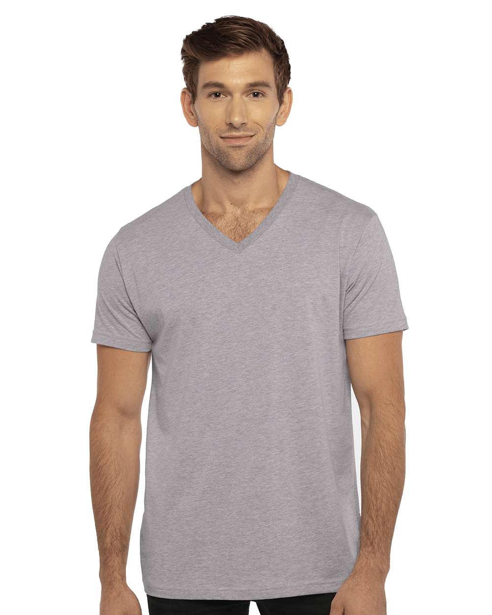 Next Level 3200 Unisex Cotton V-Neck T-Shirt in Heather Grey