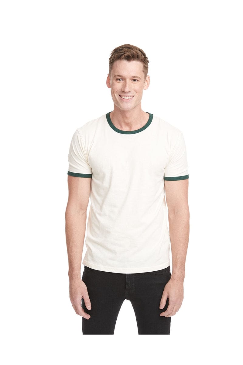 Next Level 3604: Unisex Ringer T-Shirt in Naturl/ Frst Grn