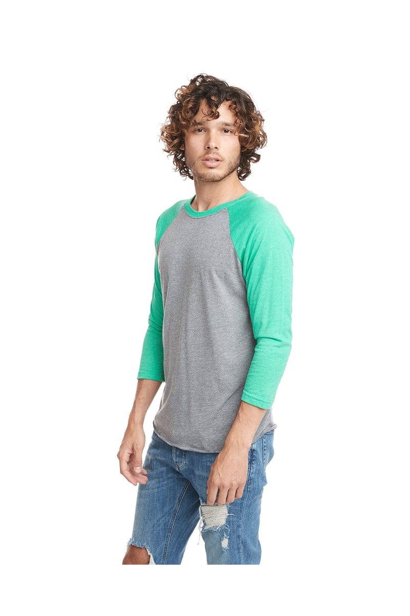 Next Level 6051: Unisex Triblend 3/4-Sleeve Raglan in Envy/ Prem Hthr