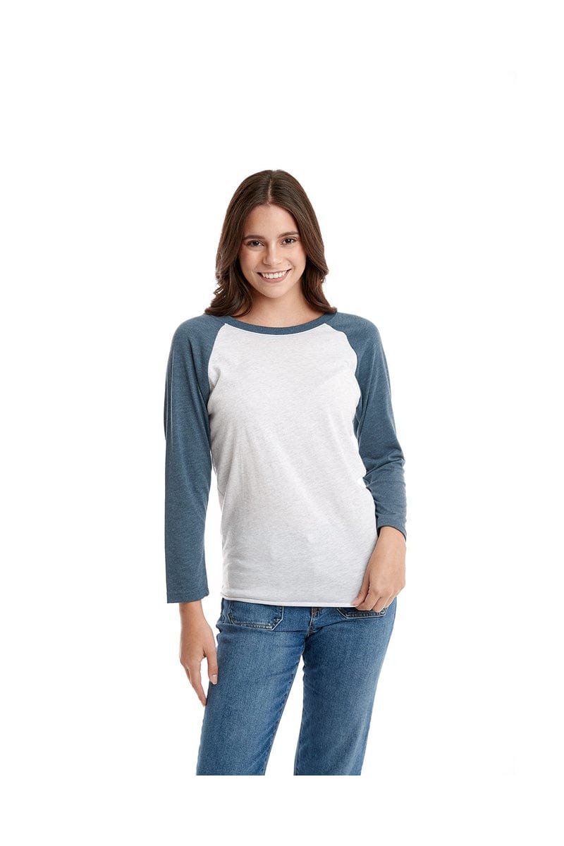 Next Level 6051: Unisex Triblend 3/4-Sleeve Raglan in Ind/ Hthr White