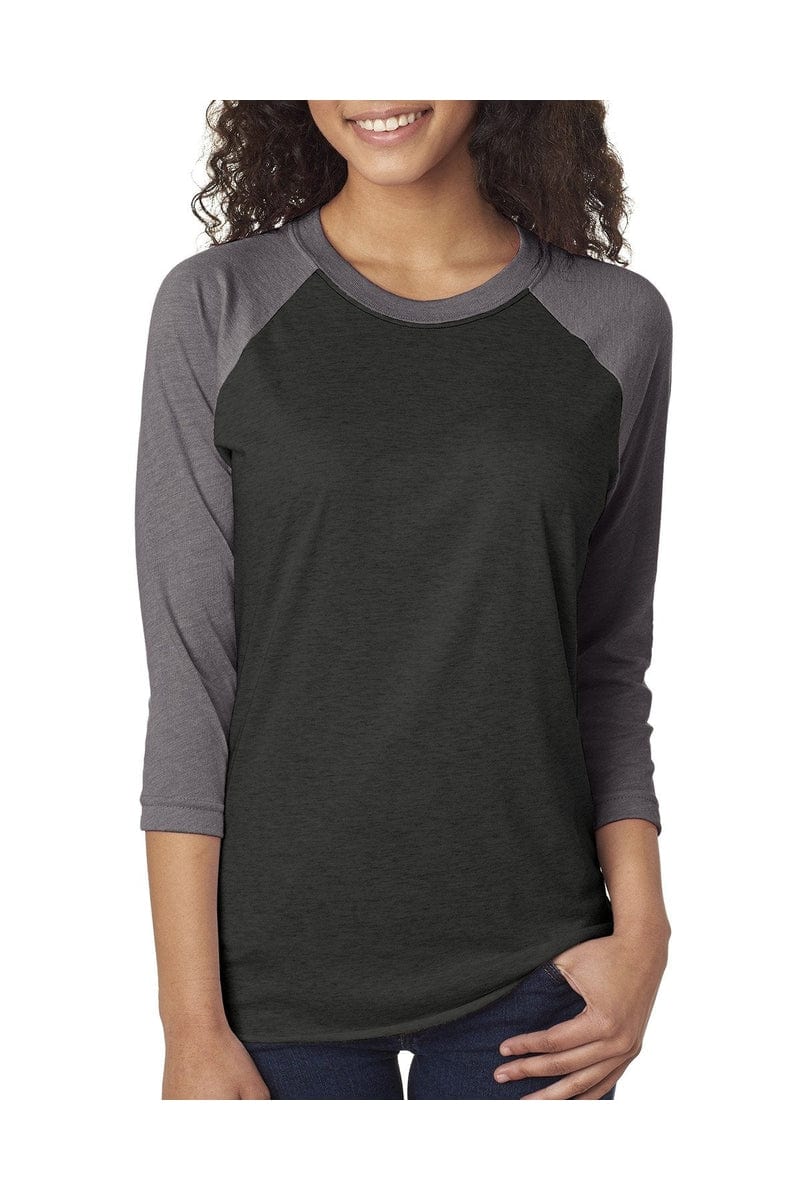 Next Level 6051: Unisex Triblend 3/4-Sleeve Raglan in Pr Hthr/ Vin Blk