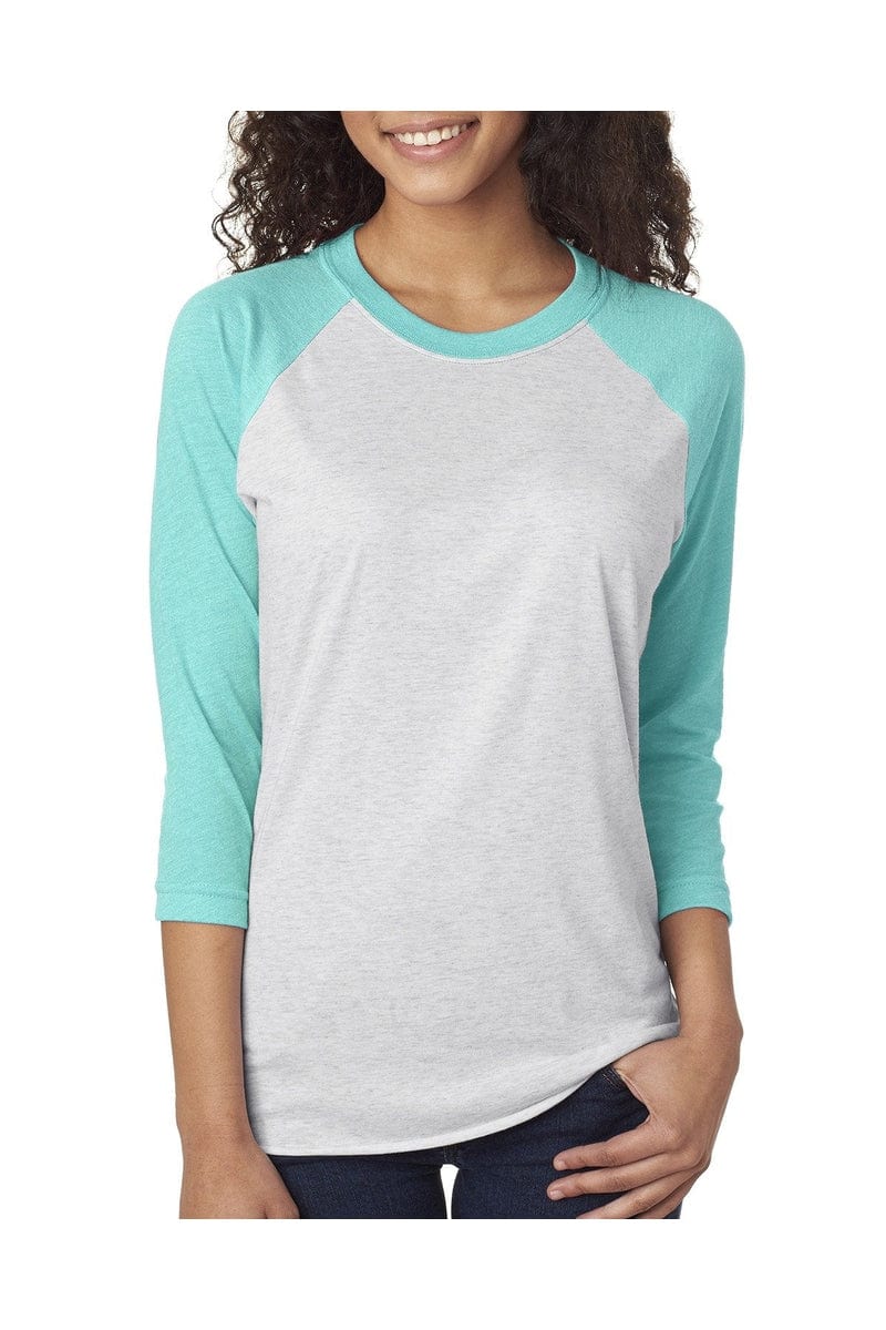 Next Level 6051: Unisex Triblend 3/4-Sleeve Raglan in T Blue/ Hthr Wht