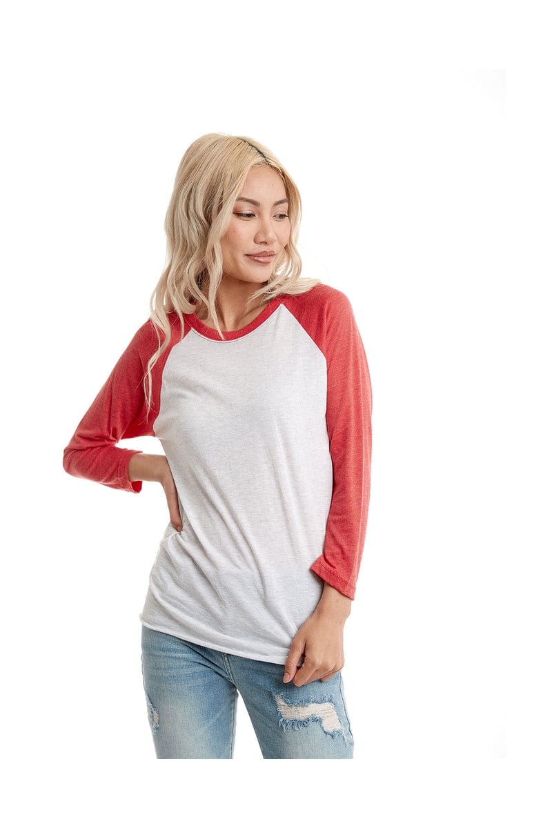 Next Level 6051: Unisex Triblend 3/4-Sleeve Raglan in Vin Rd/ Hthr Wht