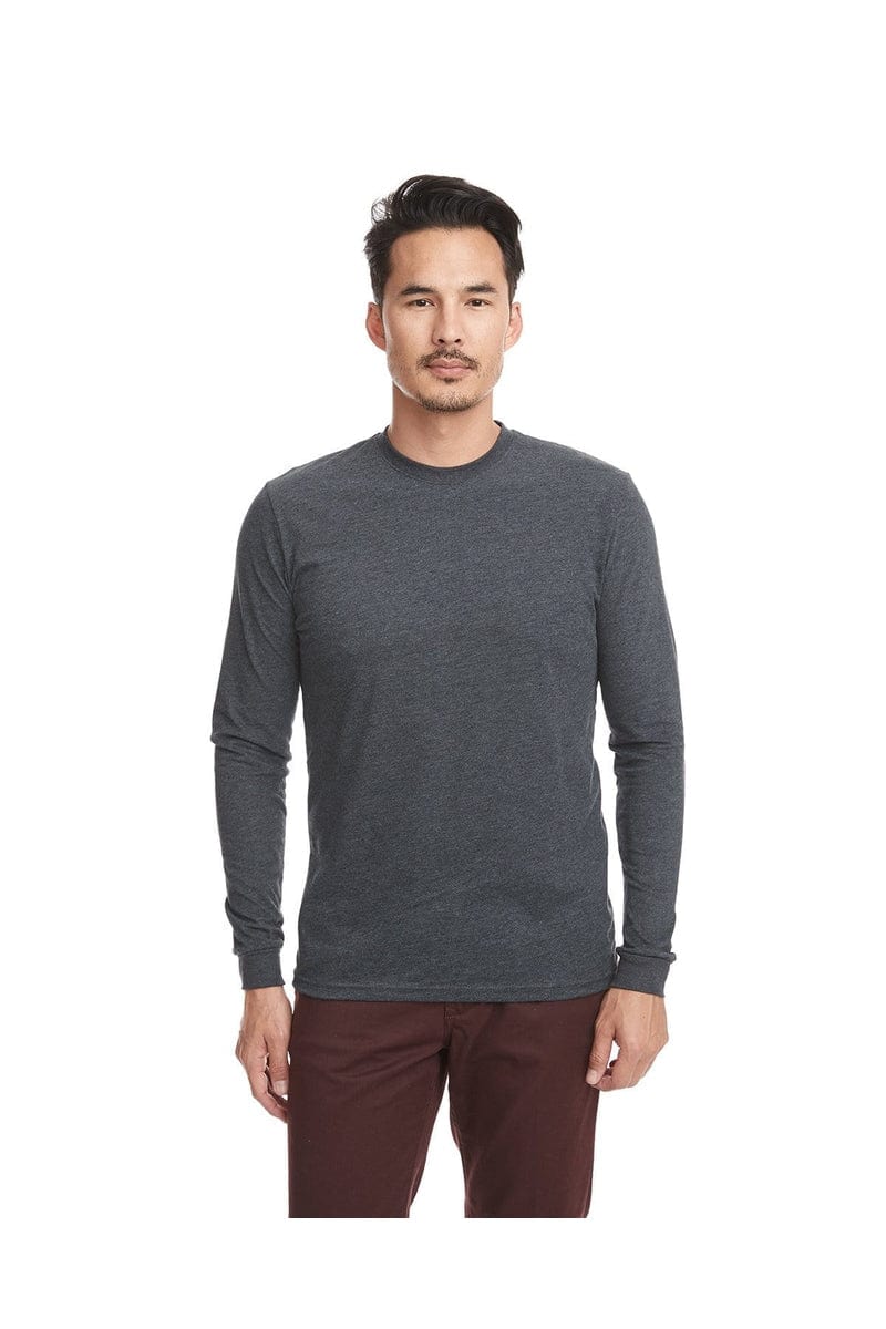 Next Level 6411: Unisex Sueded Long-Sleeve Crew in Heather Charcoal