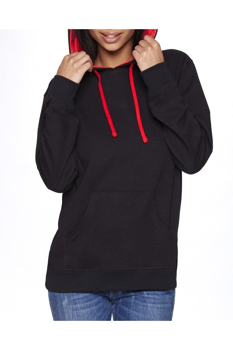 Next Level 9301 Unisex French Terry Pullover Hoody in Black/ Red