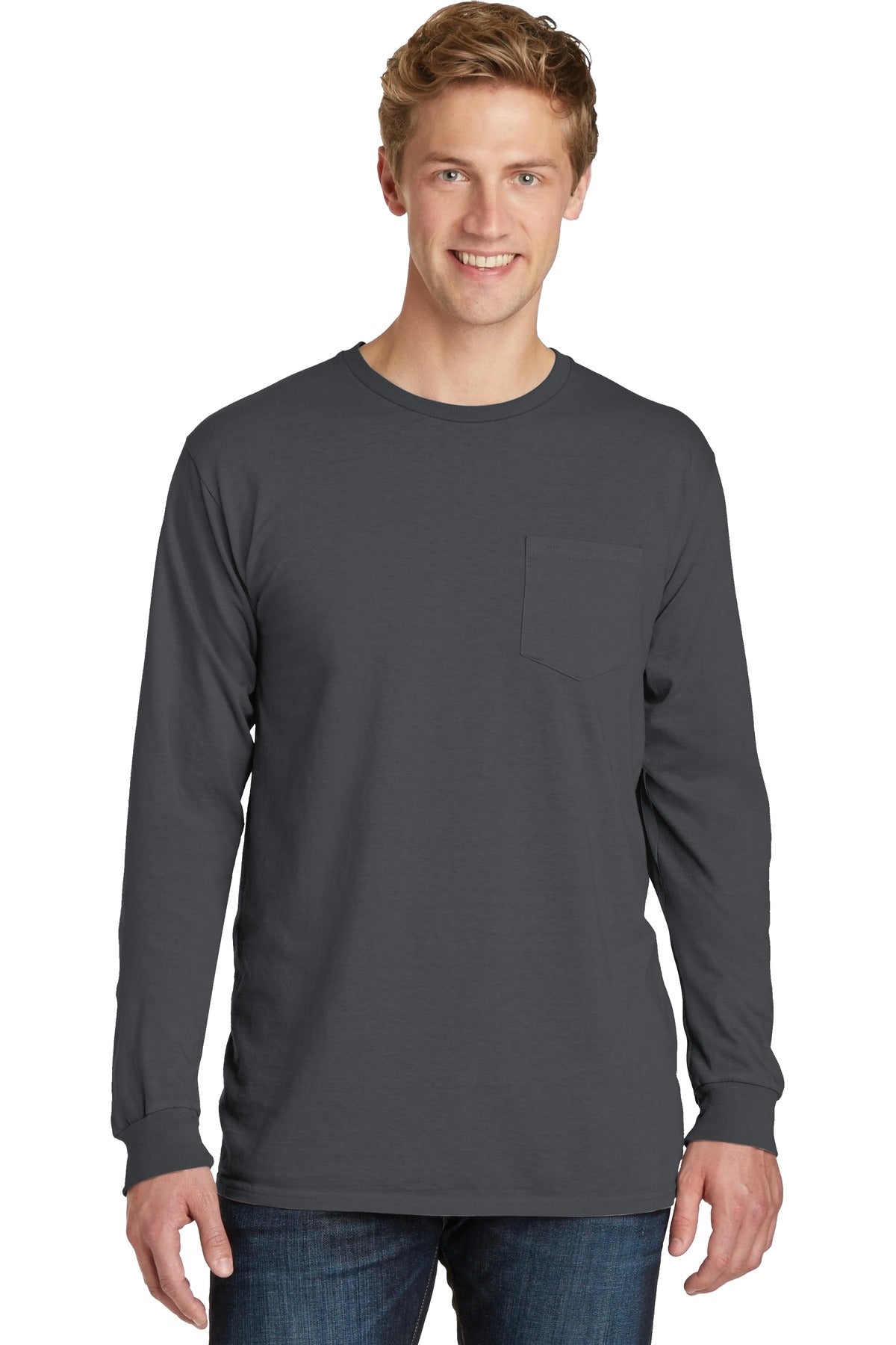 Port & Company ®  Beach Wash ™  Garment-Dyed Long Sleeve Pocket Tee  PC099LSP