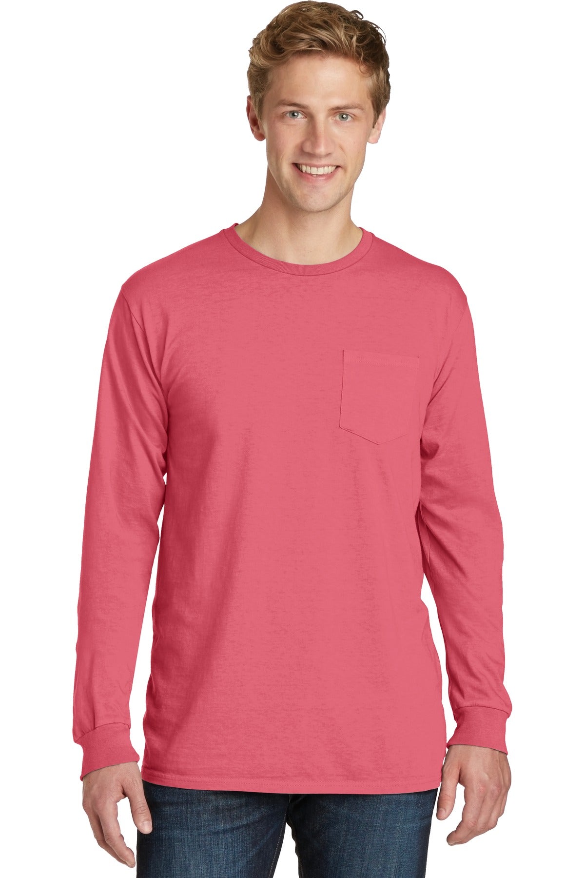 Port & Company ®  Beach Wash ™  Garment-Dyed Long Sleeve Pocket Tee  PC099LSP