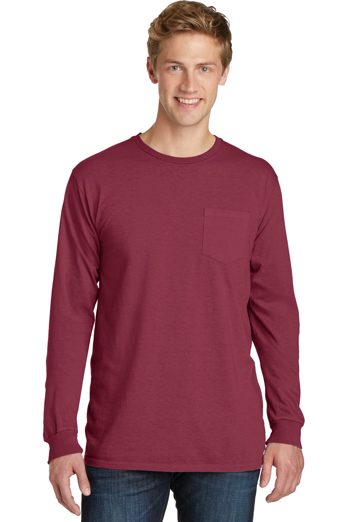 Port & Company ®  Beach Wash ™  Garment-Dyed Long Sleeve Pocket Tee  PC099LSP