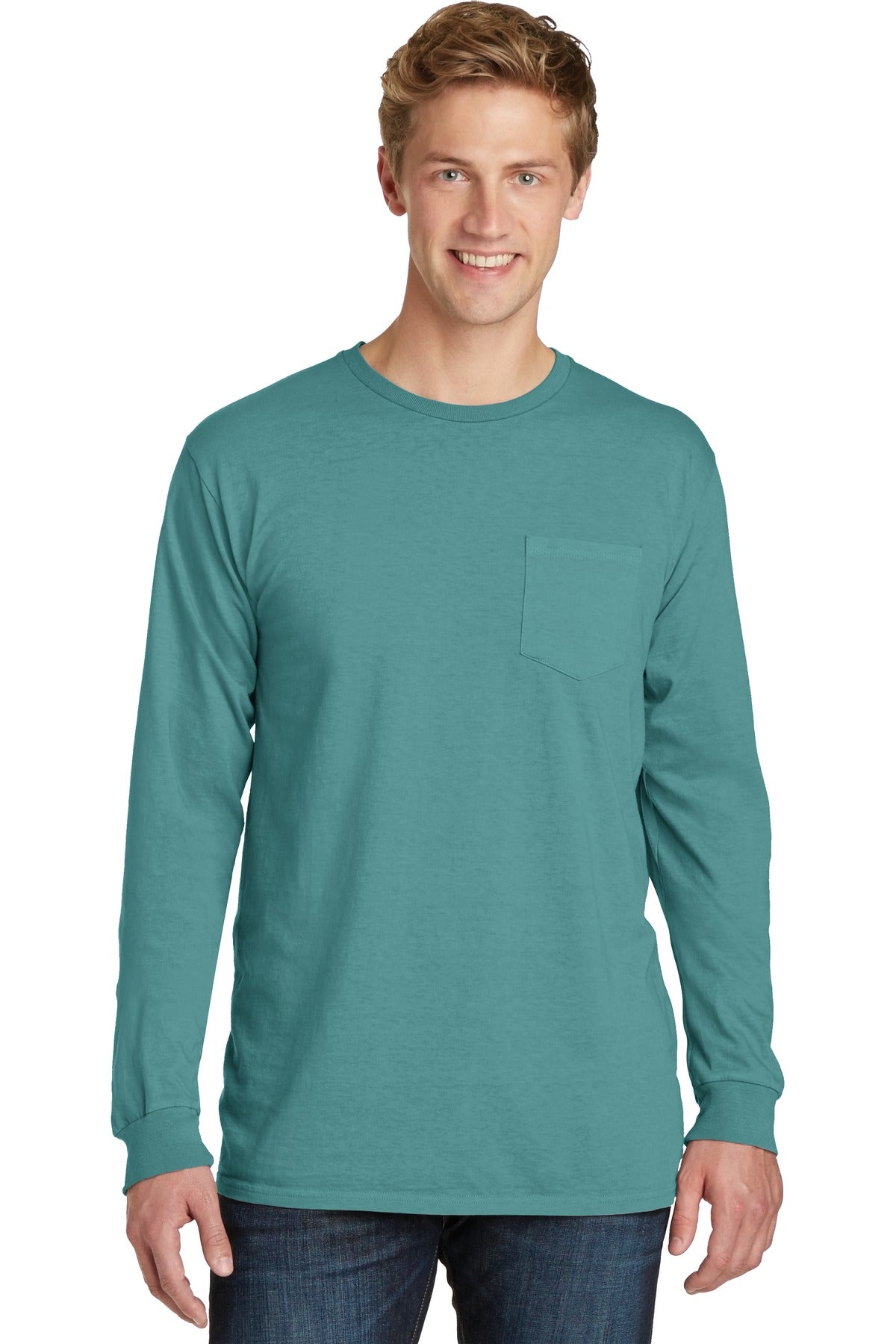 Port & Company ®  Beach Wash ™  Garment-Dyed Long Sleeve Pocket Tee  PC099LSP, Basic Colors