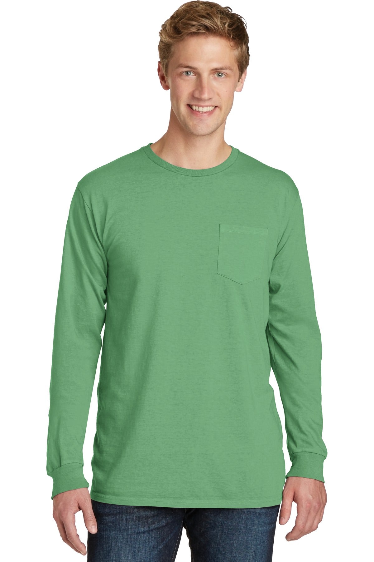 Port & Company ®  Beach Wash ™  Garment-Dyed Long Sleeve Pocket Tee  PC099LSP, Basic Colors