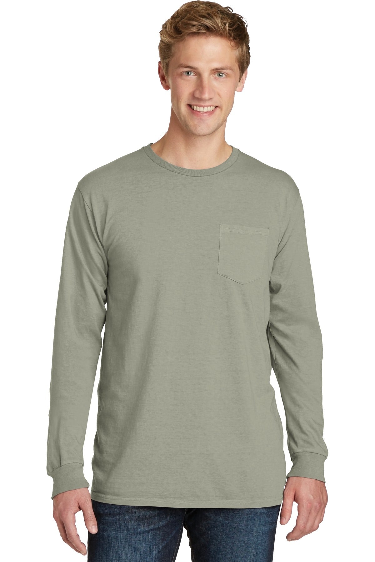 Port & Company ®  Beach Wash ™  Garment-Dyed Long Sleeve Pocket Tee  PC099LSP